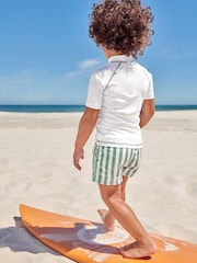 Weiß/Grün gestreift - Sonnenschutz-Set aus Oberteil und Shorts (3 Monate–7 Jahre) - Bild 2 von 8
