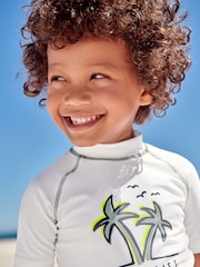 Weiß/Grün gestreift - Sonnenschutz-Set aus Oberteil und Shorts (3 Monate–7 Jahre) - Bild 4 von 8