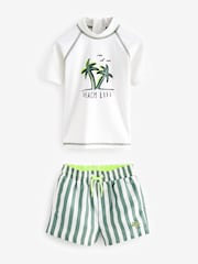 Weiß/Grün gestreift - Sonnenschutz-Set aus Oberteil und Shorts (3 Monate–7 Jahre) - Bild 6 von 8
