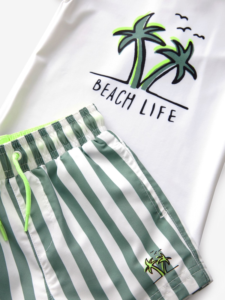 Weiß/Grün gestreift - Sonnenschutz-Set aus Oberteil und Shorts (3 Monate–7 Jahre) - Bild 8 von 8