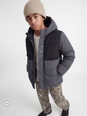 JACK & JONES JUNIOR Grey Colour Block Puffer Jacket - Image 4 of 5