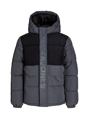 JACK & JONES JUNIOR Grey Colour Block Puffer Jacket - Image 5 of 5