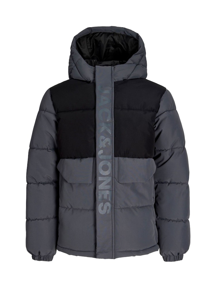 JACK & JONES JUNIOR Grey Colour Block Puffer Jacket - Image 5 of 5 JACK & JONES JUNIOR Grey Colour Block Puffer Jacket - Image 5 of 5