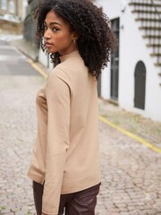Neutrale Farbe - Langärmliges High-Neck-Top aus 100 % Baumwolle - Bild 2 von 5