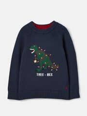 Joules The Cracking Knit Navy Blue Festive Knitted Jumper - Image 1 of 5