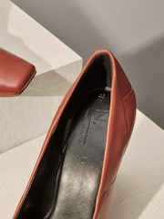 Rust Brown Premium Leather Square Toe Weave Heels - Image 4 of 4