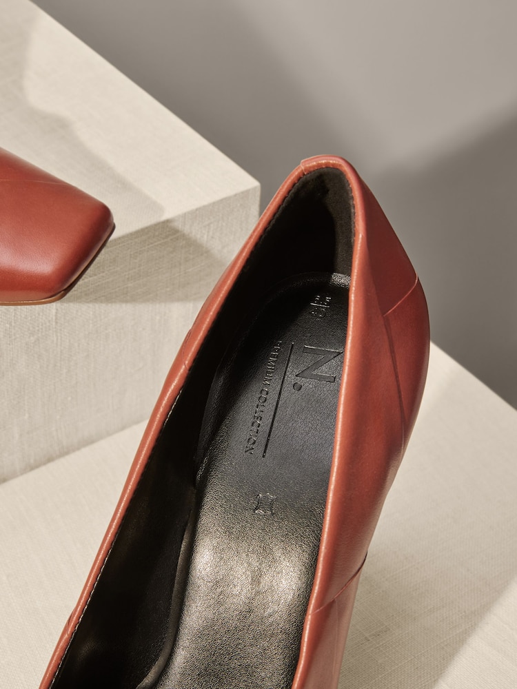 Rust Brown Premium Leather Square Toe Weave Heels - Image 4 of 4