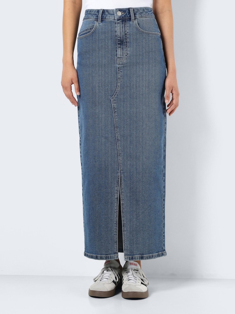 NOISY MAY Blue Split Front Denim Midi Skirt - Image 1 of 7