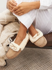 Tan Brown Suede Moccasin Slippers - Image 1 of 7