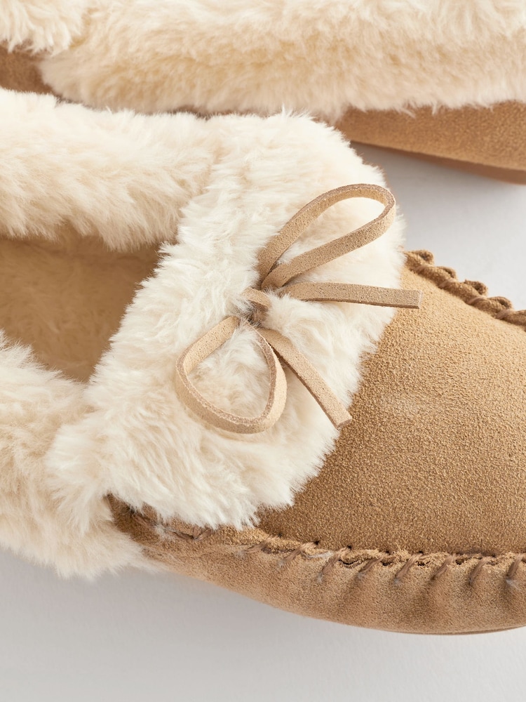 Tan Brown Suede Moccasin Slippers - Image 6 of 7