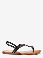 Black Regular/Wide Fit Forever Comfort® Double Plait Toe Thong Sandals - Image 4 of 7