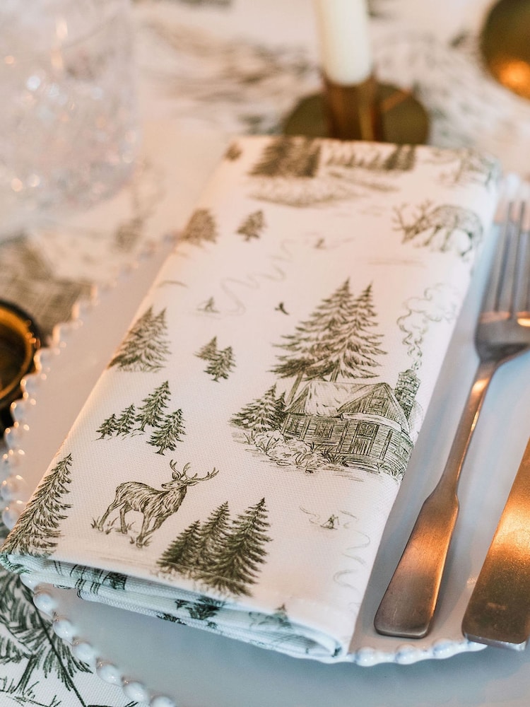 Avalon Home Set of 2 Festive Toile Forest Napkins - صورة 6 من 6