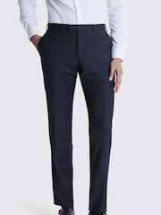MOSS Navy Blue Tailored Fit Milled Check Suit Trousers - Image 1 of 3