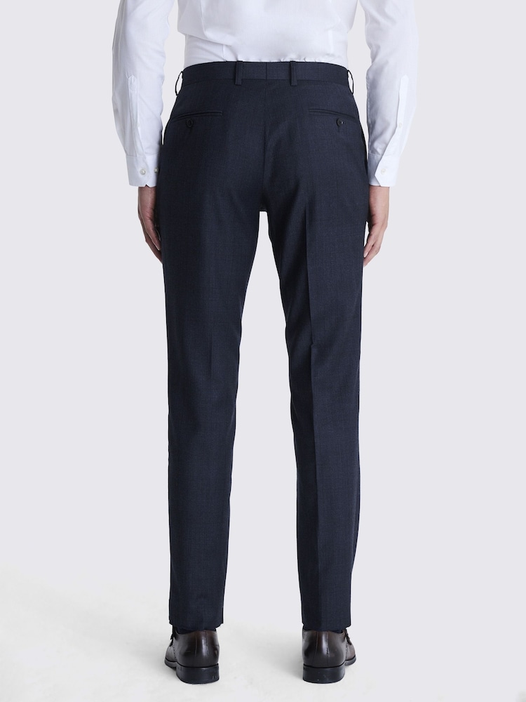MOSS Navy Blue Tailored Fit Milled Check Suit Trousers - Image 2 of 3
