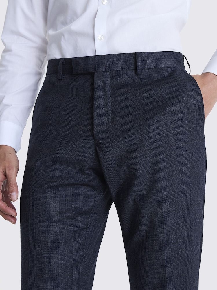 MOSS Navy Blue Tailored Fit Milled Check Suit Trousers - Image 3 of 3
