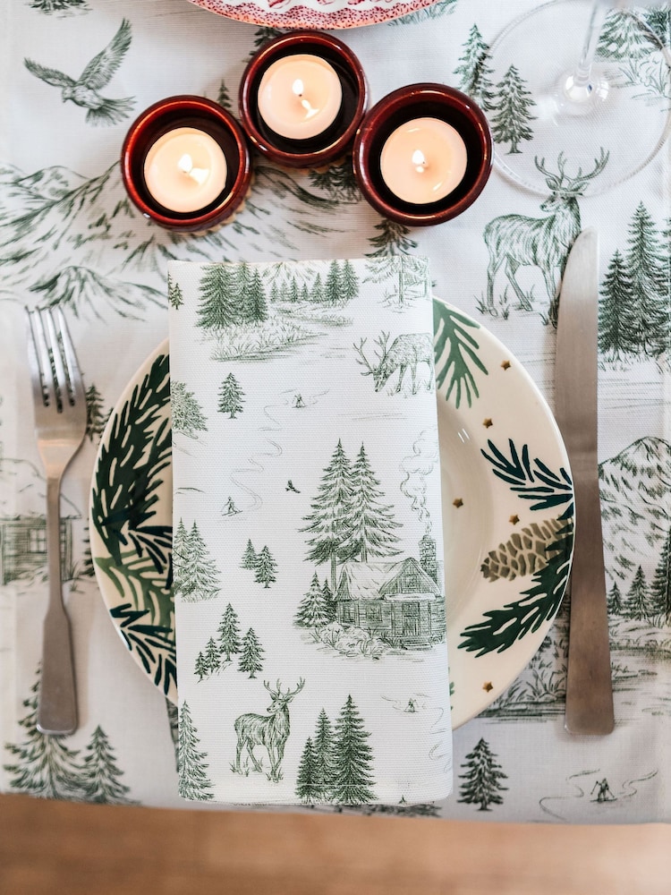 Avalon Home Forest Green Festive Toile Table Runner - Image 1 of 6 Avalon Home Forest Green Festive Toile Table Runner - Image 1 of 6