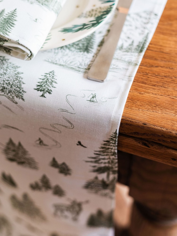 Avalon Home Forest Green Festive Toile Table Runner - Image 6 of 6 Avalon Home Forest Green Festive Toile Table Runner - Image 6 of 6