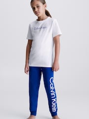 Голубая хлопковая пижама для девочек с логотипом Calvin Klein - Изображение 1 из 11