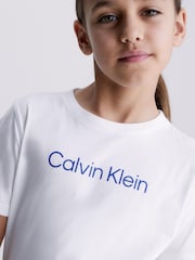 Голубая хлопковая пижама для девочек с логотипом Calvin Klein - Изображение 2 из 11