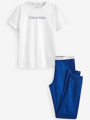 Голубая хлопковая пижама для девочек с логотипом Calvin Klein - Изображение 4 из 11