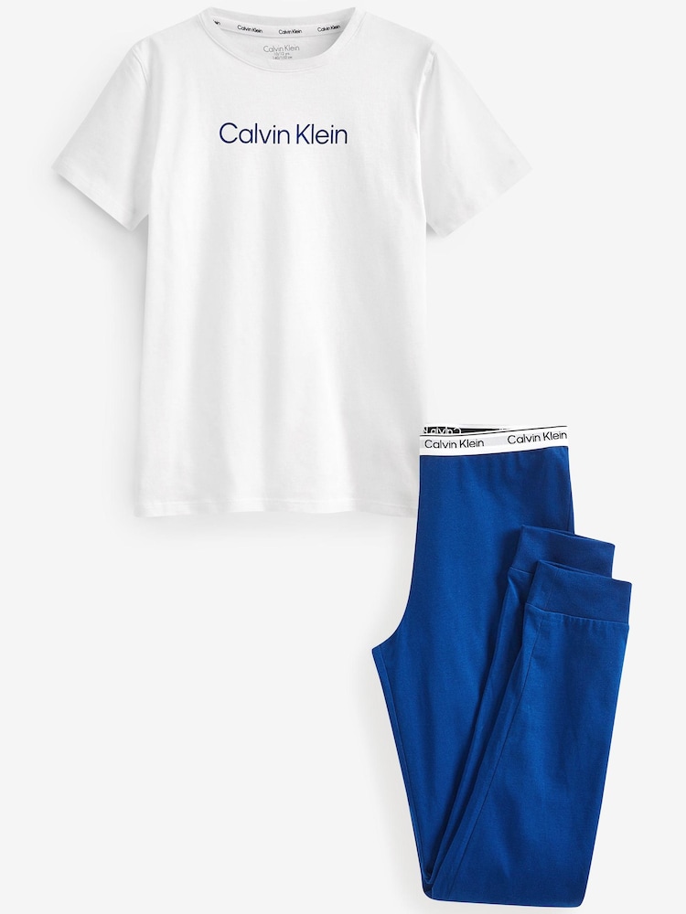 Niebieski dziewczęcy zestaw piżam Calvin Klein Modern z logo - Image 4 of 11