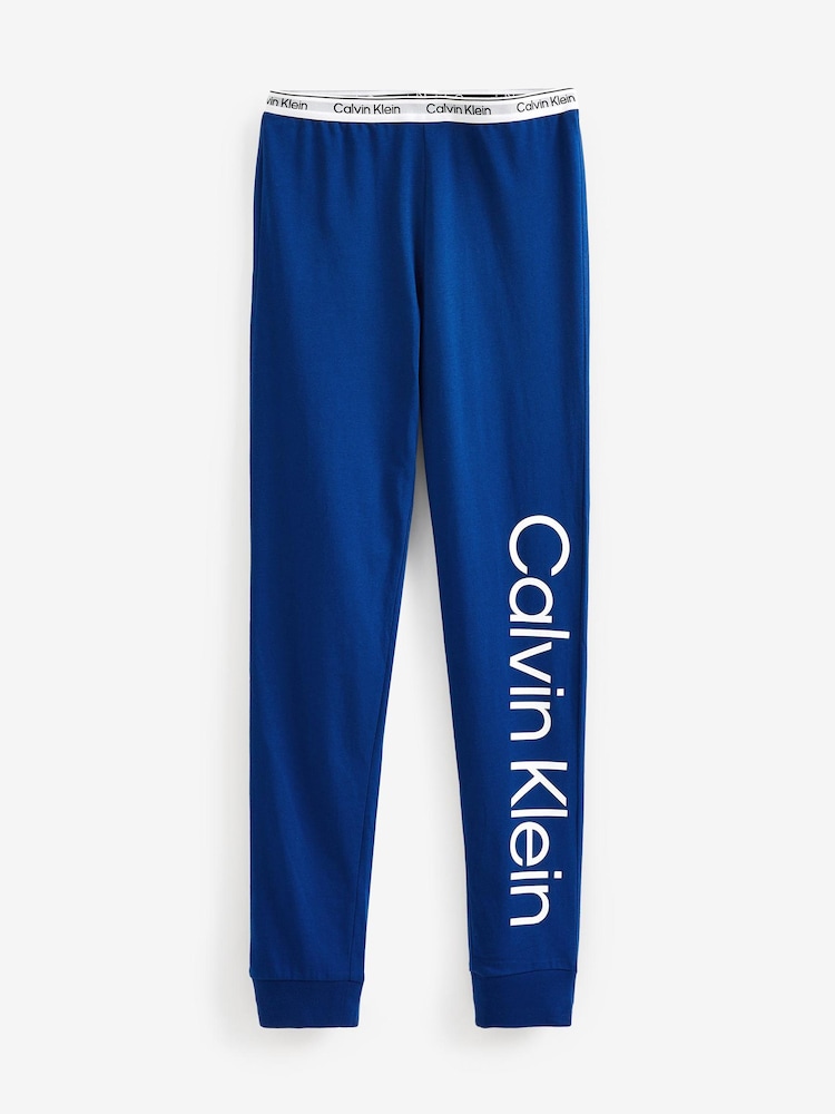 Niebieski dziewczęcy zestaw piżam Calvin Klein Modern z logo - Image 8 of 11
