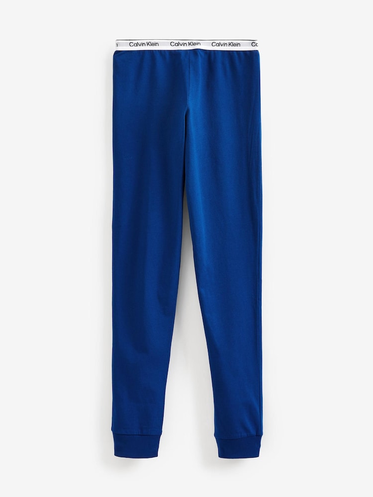 Niebieski dziewczęcy zestaw piżam Calvin Klein Modern z logo - Image 9 of 11