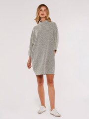 Apricot Green & White Boucle Mock Neck Cocoon Dress - Image 3 of 4