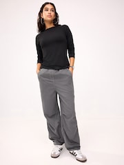 Charcoal Grey Clean Waist Cargo Parachute Trousers - Image 1 of 6