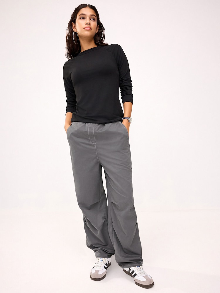 Charcoal Grey Clean Waist Cargo Parachute Trousers - Image 1 of 6