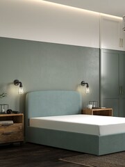 Blue Slate Teal Soft Velvet Matson Upholstered Ottoman Storage Bed Frame - Image 2 of 7