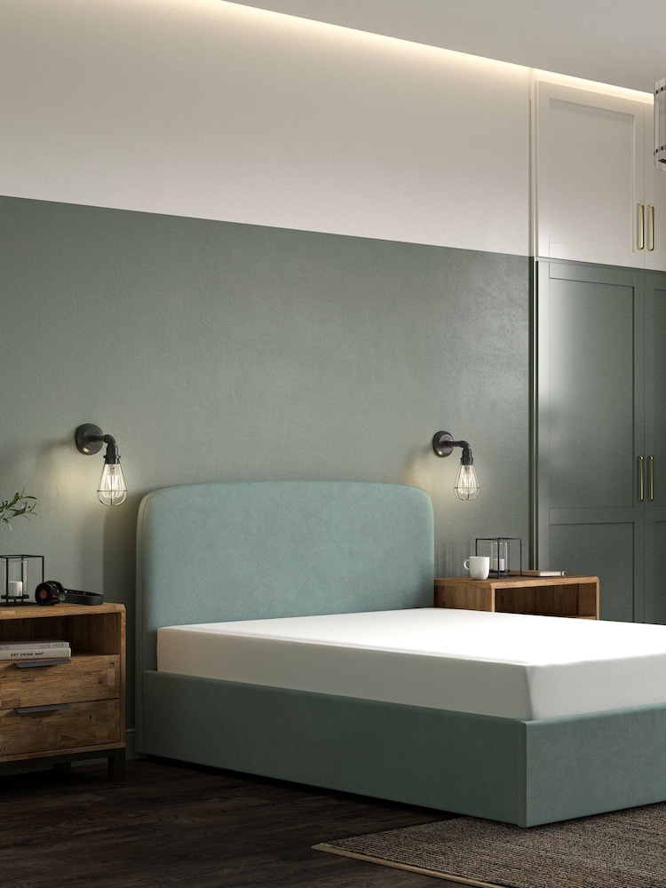 Blue Slate Teal Soft Velvet Matson Upholstered Ottoman Storage Bed Frame - Image 2 of 7