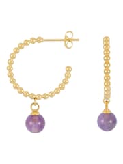 Estella Bartlett Gold Tone Beaded Amethyst Hoop Gemstone Drop Earrings - Image 1 of 3