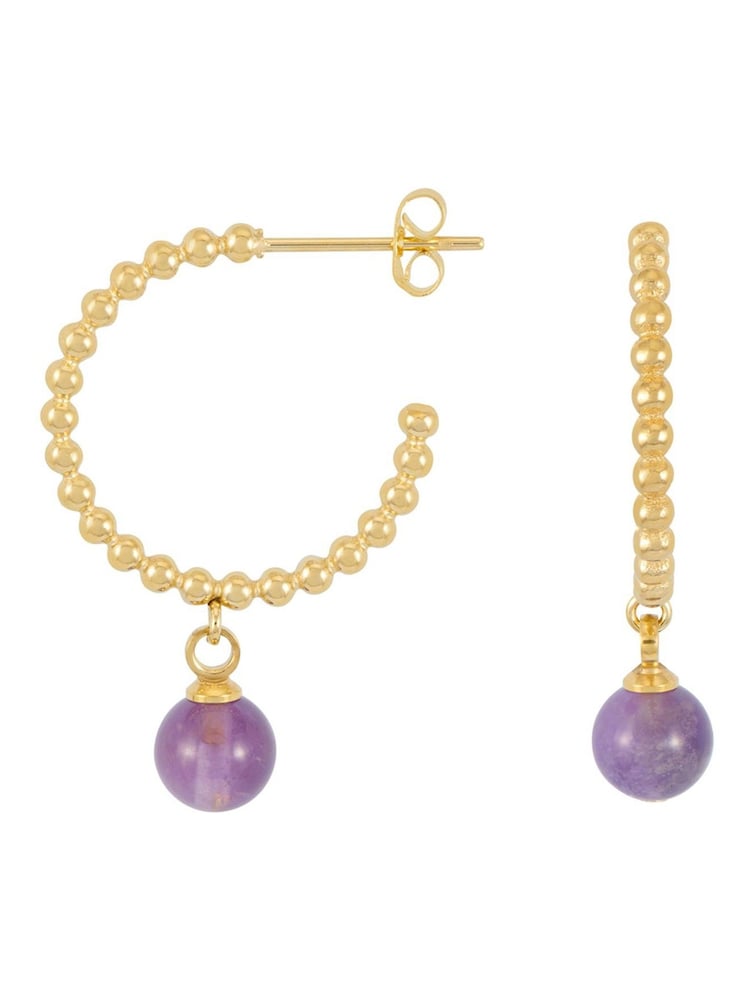 Estella Bartlett Gold Tone Beaded Amethyst Hoop Gemstone Drop Earrings - Image 1 of 3 Estella Bartlett Gold Tone Beaded Amethyst Hoop Gemstone Drop Earrings - Image 1 of 3