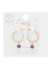 Estella Bartlett Gold Tone Beaded Amethyst Hoop Gemstone Drop Earrings - Image 2 of 3