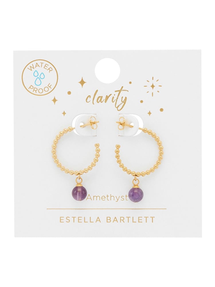 Estella Bartlett Gold Tone Beaded Amethyst Hoop Gemstone Drop Earrings - Image 2 of 3 Estella Bartlett Gold Tone Beaded Amethyst Hoop Gemstone Drop Earrings - Image 2 of 3