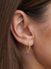 Estella Bartlett Gold Tone Beaded Amethyst Hoop Gemstone Drop Earrings - Image 3 of 3
