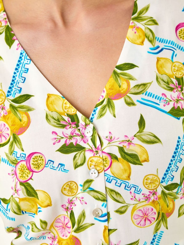 Roman White Petite Lemon Print Pocket Dress - Image 6 of 6 Roman White Petite Lemon Print Pocket Dress - Image 6 of 6