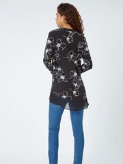 Roman Black Floral Print Chiffon Hem Stretch Tunics - Image 2 of 5