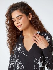 Roman Black Floral Print Chiffon Hem Stretch Tunics - Image 4 of 5