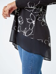 Roman Black Floral Print Chiffon Hem Stretch Tunics - Image 5 of 5