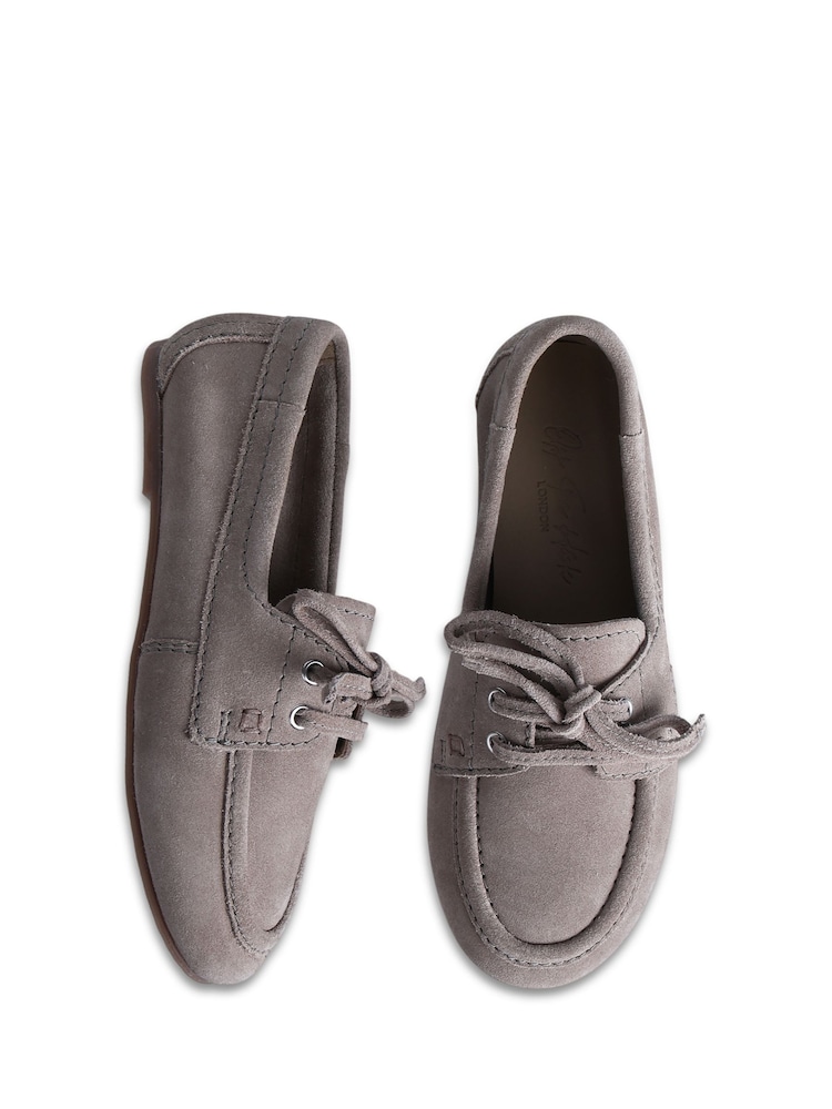 Off The Hook Grey Mirabel Suede Leather Lace-Up Casual Loafers - Image 6 of 6