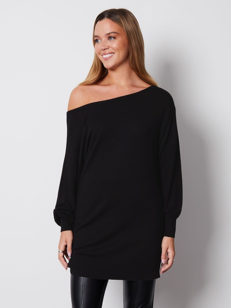 Threadbare Black Slash Neck Tunic Jumper - Image 1 of 4