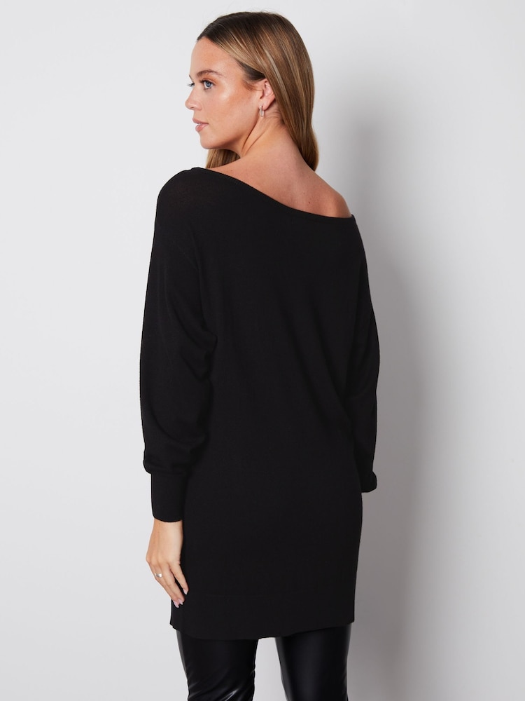 Threadbare Black Slash Neck Tunic Jumper - Image 2 of 4