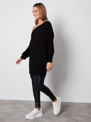 Threadbare Black Slash Neck Tunic Jumper - Image 3 of 4