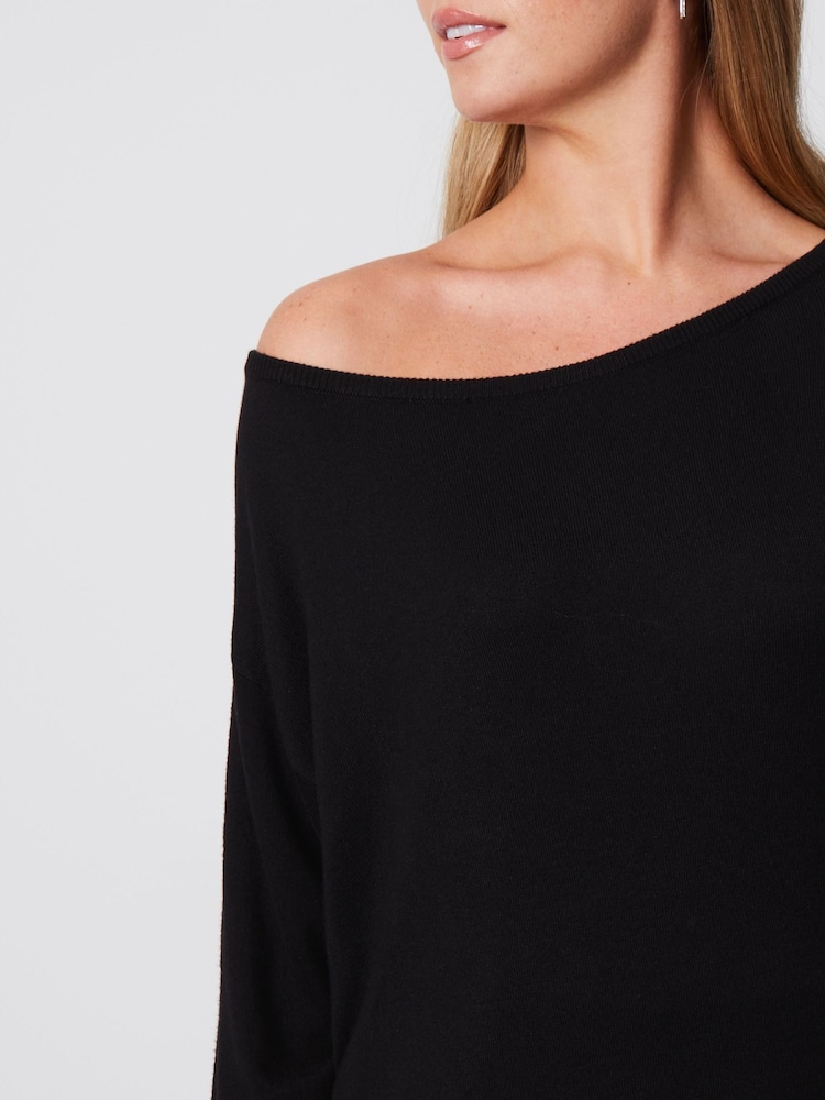 Threadbare Black Slash Neck Tunic Jumper - Image 4 of 4