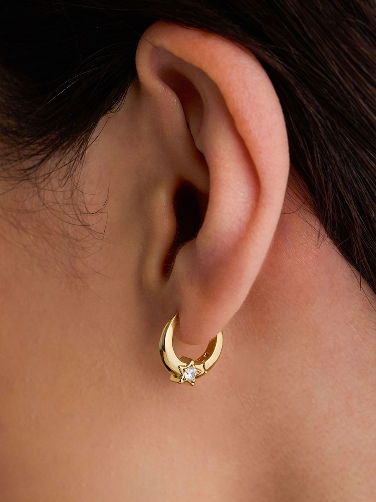 Estella Bartlett Gold Moon and Star Hoops - Image 1 of 3 Estella Bartlett Gold Moon and Star Hoops - Image 1 of 3