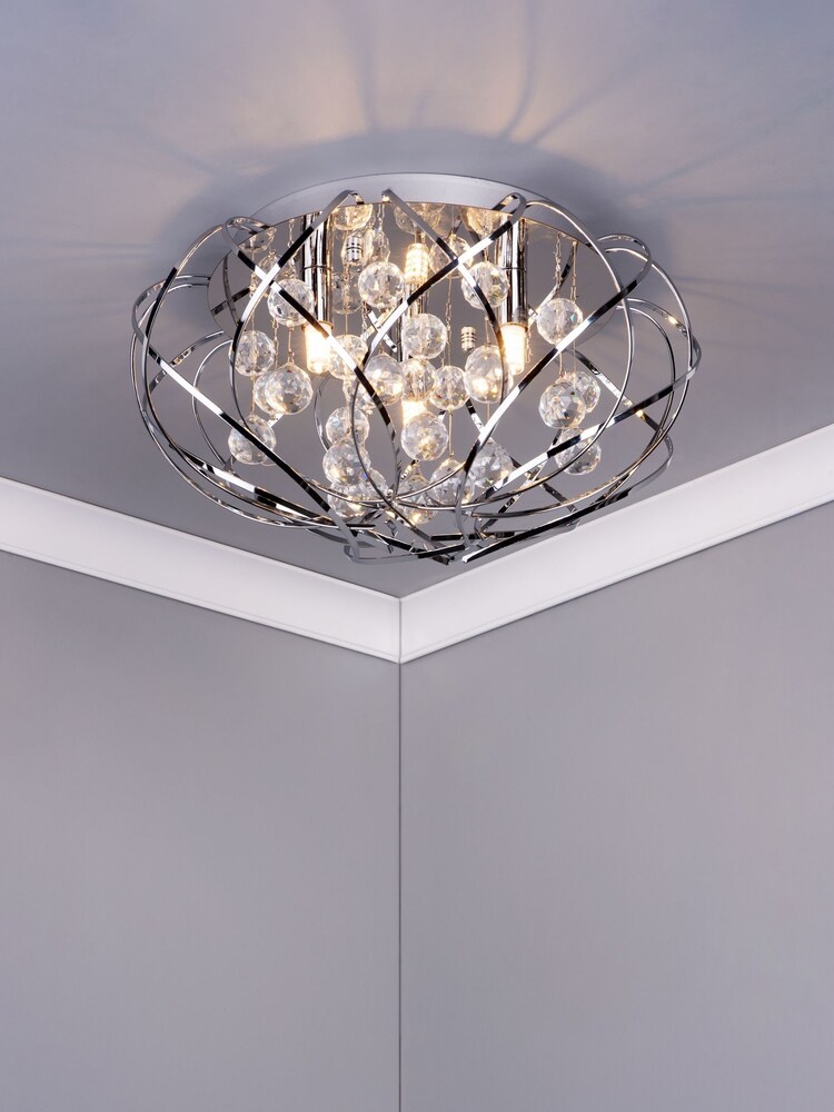 Dar Lighting Silver Riya 3 Light Flush Fitting Ceiling Light - Image 1 of 4 Dar Lighting Silver Riya 3 Light Flush Fitting Ceiling Light - Image 1 of 4