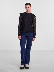 PIECES Black Long Sleeve Lace Frill Blouse - Image 2 of 5