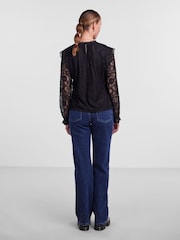 PIECES Black Long Sleeve Lace Frill Blouse - Image 3 of 5